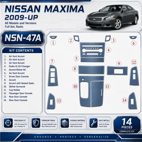 Nissan Maxima 2009-in poi set completo; Radio kit rivestimento cruscotto e interni 3D 2