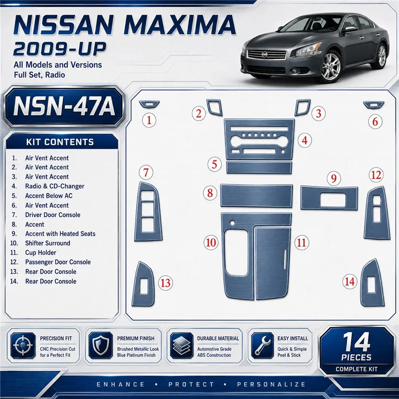 Nissan Maxima 2009-in poi set completo; Radio kit rivestimento cruscotto e interni 3D