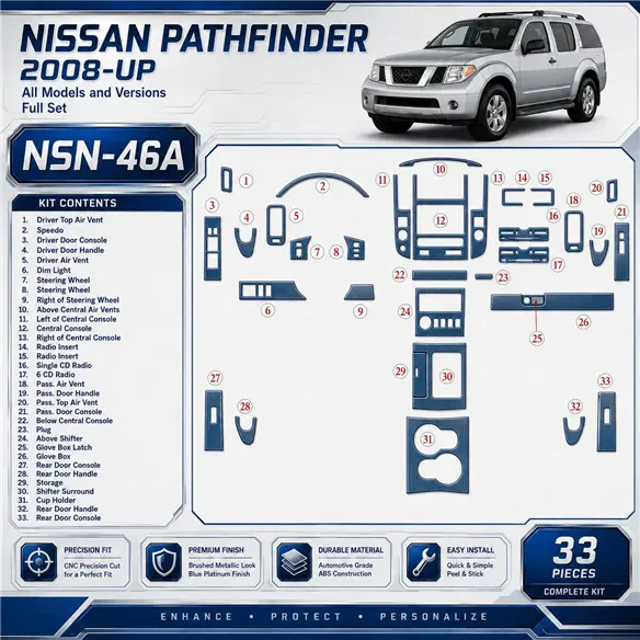 Nissan Pathfinder 2008-in poi set completo kit rivestimento cruscotto e interni 3D
