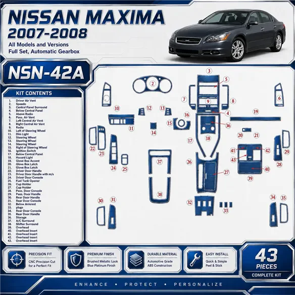 Nissan Maxima 2007-2008 set completo; cambio automatico kit rivestimento cruscotto e interni 3D