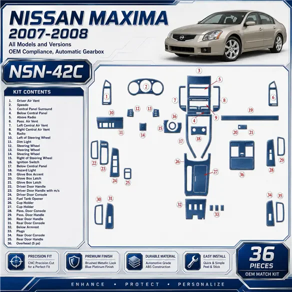 Nissan Maxima 2007-2008 OEM Compliance; cambio automatico kit rivestimento cruscotto e interni 3D