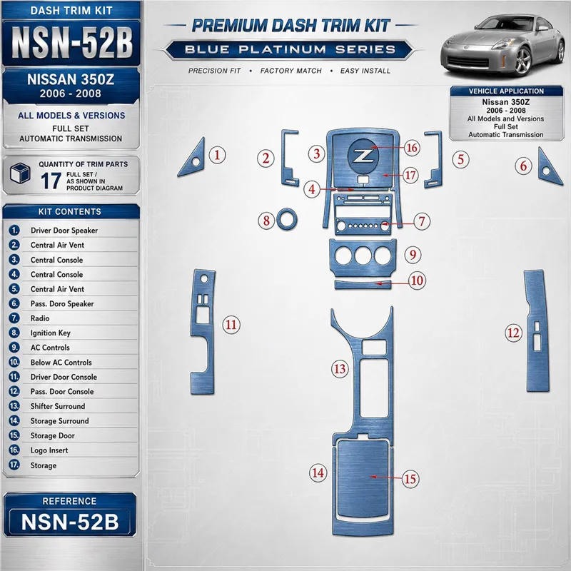 Nissan Z350 2006-2008 set completo; cambio automatico kit rivestimento cruscotto e interni 3D