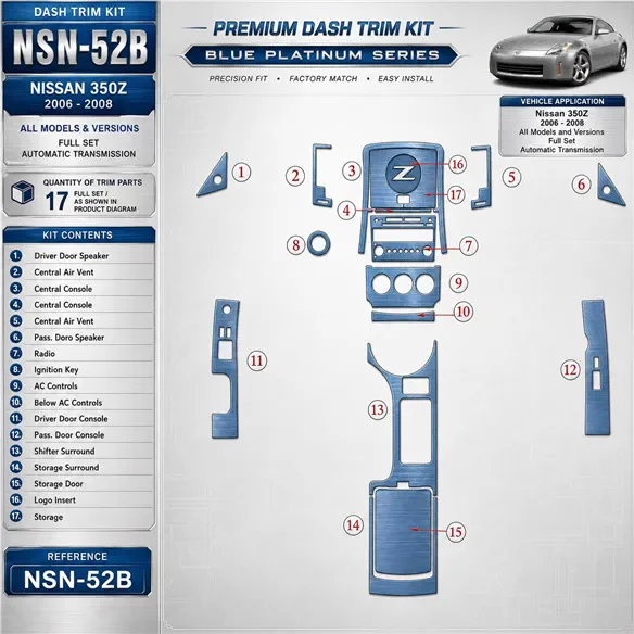 Nissan Z350 2006-2008 set completo; cambio automatico kit rivestimento cruscotto e interni 3D