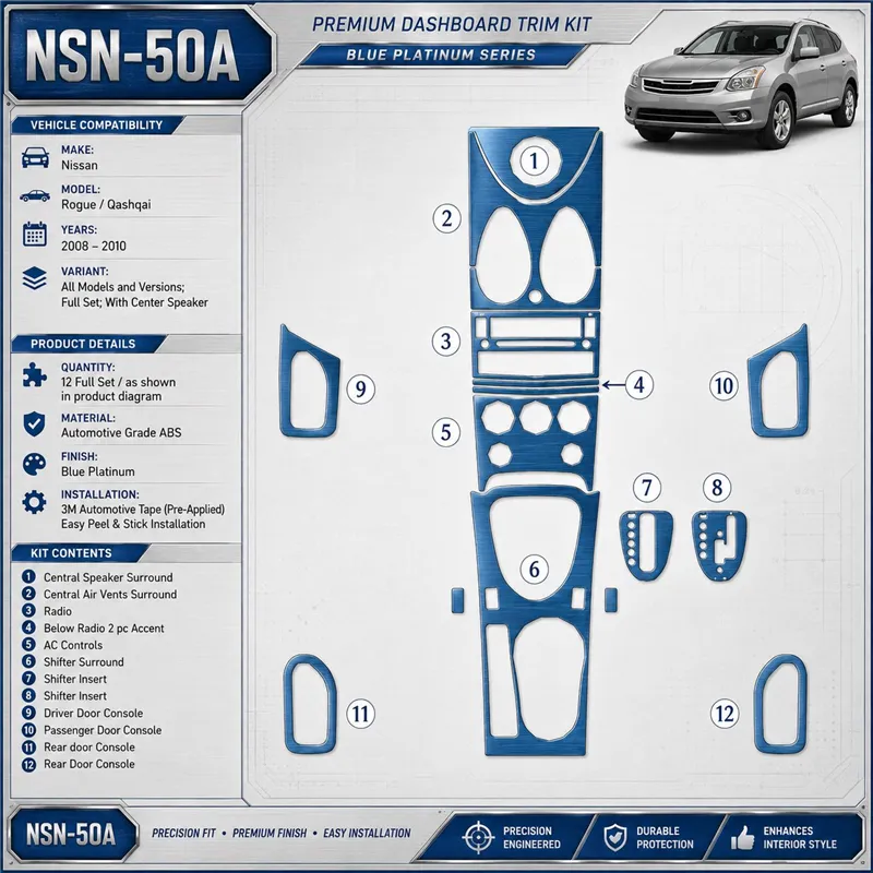 Nissan Rogue 2008-2010 set completo; con Center Speaker kit rivestimento cruscotto e interni 3D