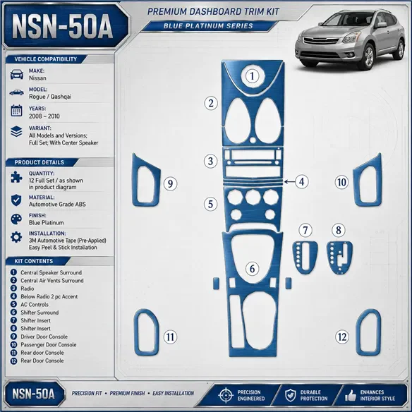 Nissan Rogue 2008-2010 set completo; con Center Speaker kit rivestimento cruscotto e interni 3D