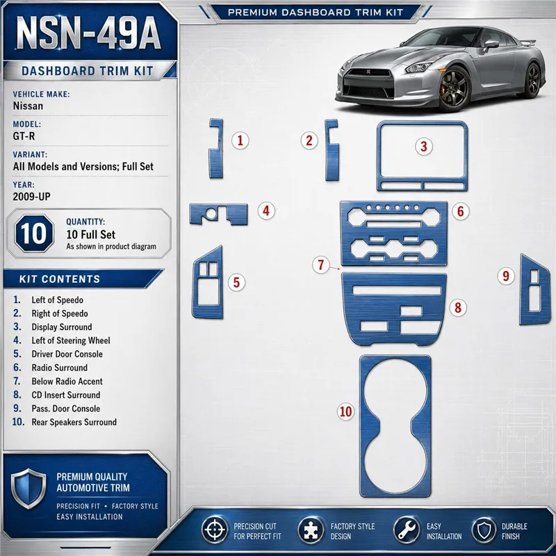 Nissan GT-R 2009-in poi set completo kit rivestimento cruscotto e interni 3D