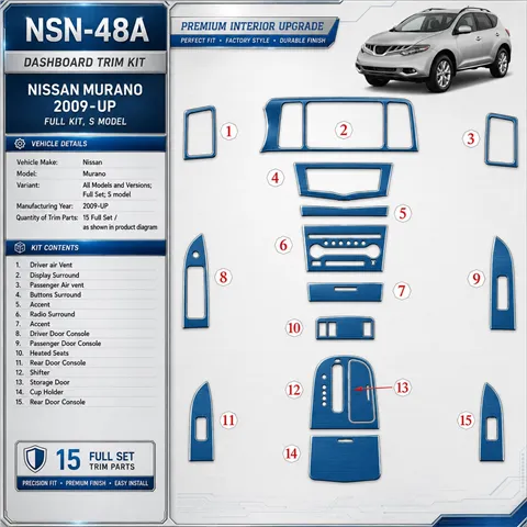 Nissan Murano 2009-in poi set completo; S model kit rivestimento cruscotto e interni 3D