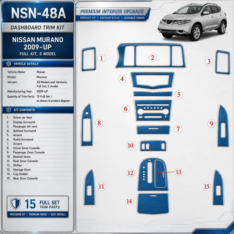 Nissan Murano 2009-in poi set completo; S model kit rivestimento cruscotto e interni 3D