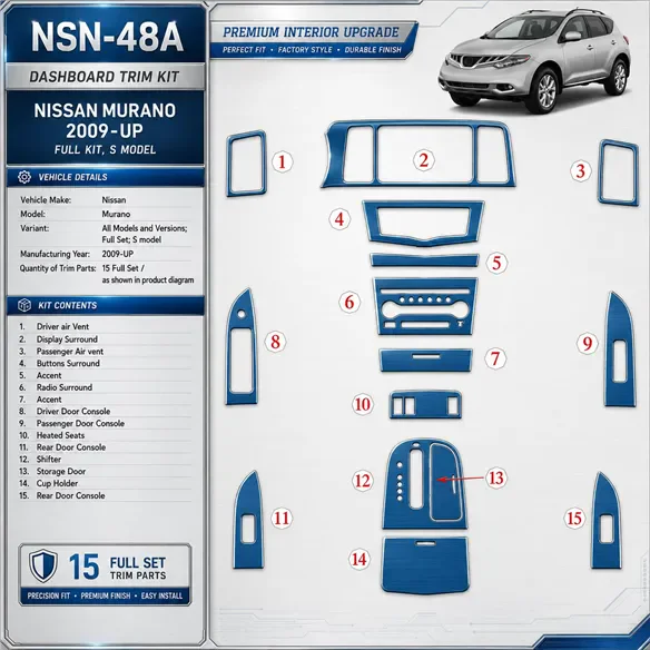 Nissan Murano 2009-in poi set completo; S model kit rivestimento cruscotto e interni 3D