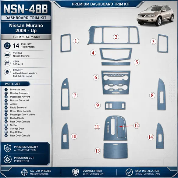 Nissan Murano 2009-in poi set completo; SL model kit rivestimento cruscotto e interni 3D