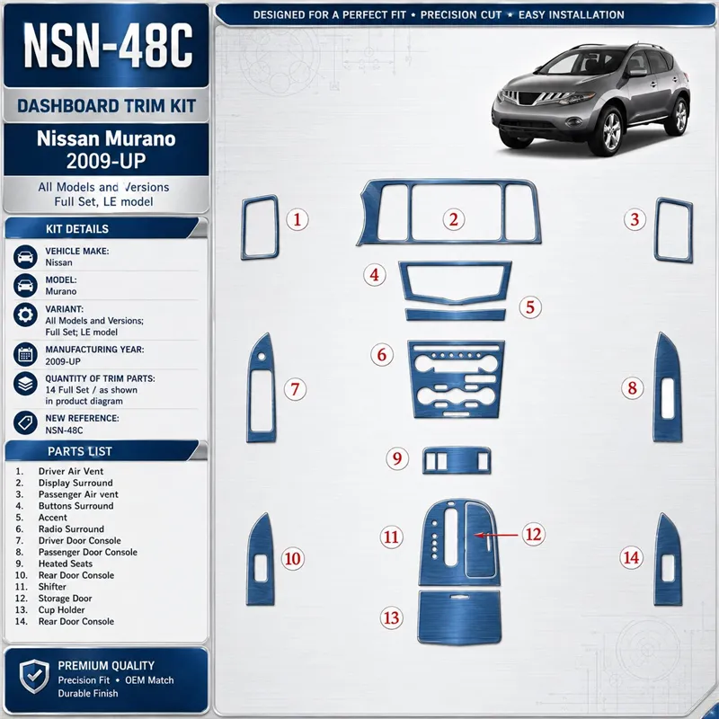 Nissan Murano 2009-in poi set completo; LE model kit rivestimento cruscotto e interni 3D