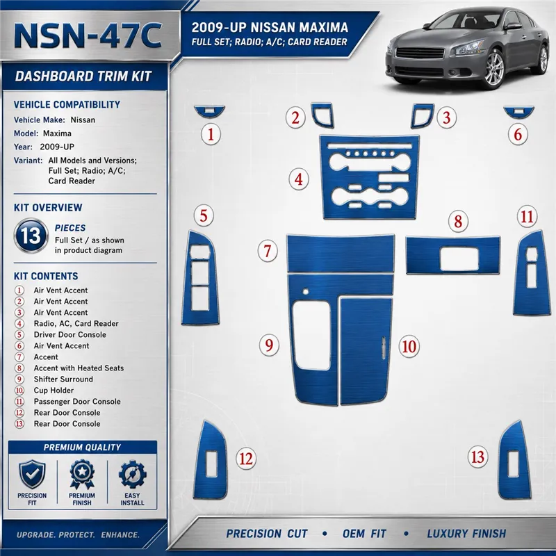 Nissan Maxima 2009-in poi set completo; Radio; A / C; Card Reader kit rivestimento cruscotto e interni 3D