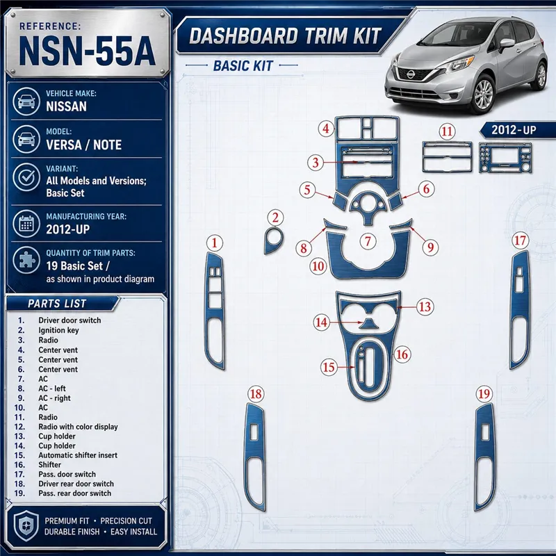 Nissan Versa 2012-in poi Basic Set kit rivestimento cruscotto e interni 3D