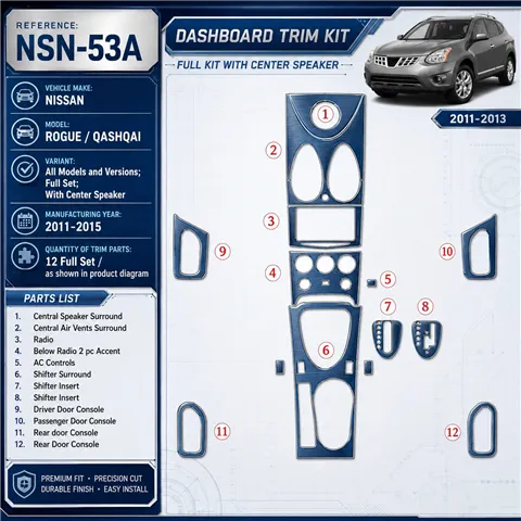 Nissan Roque 2011-in poi set completo; con Center Speaker kit rivestimento cruscotto e interni 3D