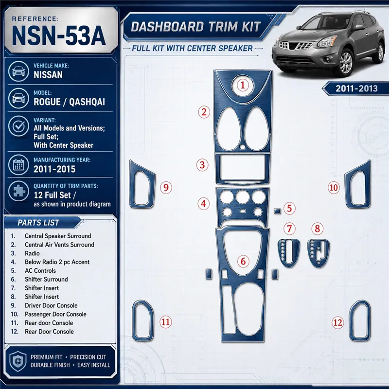 Nissan Roque 2011-in poi set completo; con Center Speaker kit rivestimento cruscotto e interni 3D