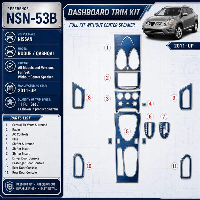 Nissan Roque 2011-in poi set completo; senza Center Speaker kit rivestimento cruscotto e interni 3D