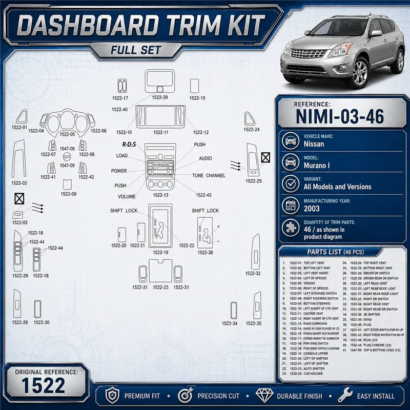 Nissan Murano I 2003 kit rivestimento cruscotto e interni 3D 46 pezzi
