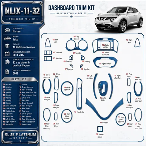 Nissan Juke 2011-2017 kit rivestimento cruscotto e interni 3D 32 pezzi