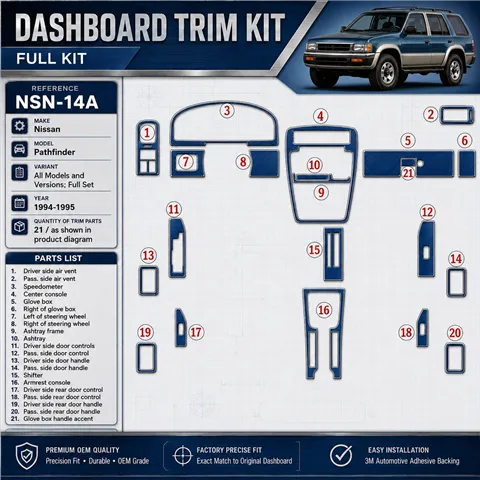 Nissan Pathfinder 1994-1995 set completo kit rivestimento cruscotto e interni 3D 21 pezzi