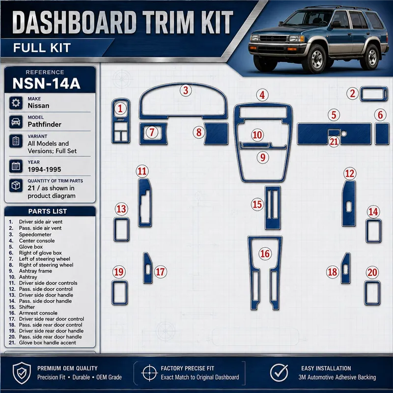 Nissan Pathfinder 1994-1995 set completo kit rivestimento cruscotto e interni 3D 21 pezzi
