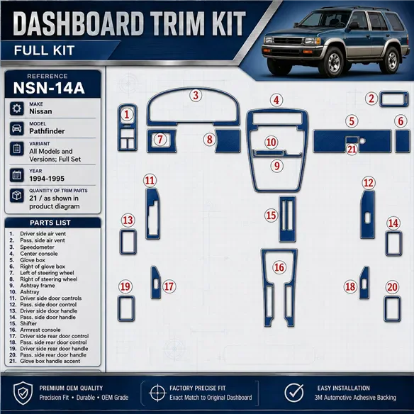 Nissan Pathfinder 1994-1995 set completo kit rivestimento cruscotto e interni 3D 21 pezzi