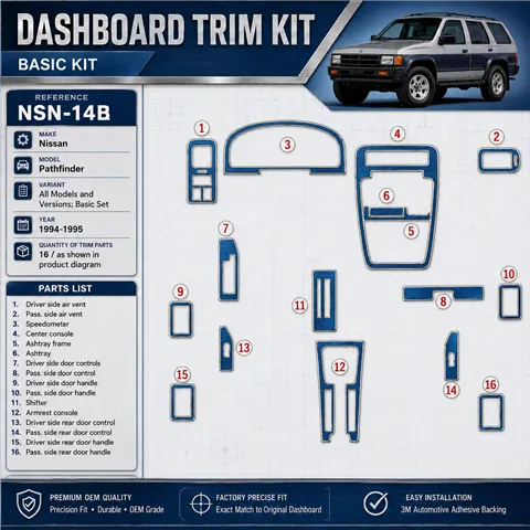 Nissan Pathfinder 1994-1995 Basic Set kit rivestimento cruscotto e interni 3D 16 pezzi