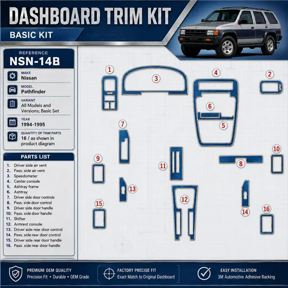 Nissan Pathfinder 1994-1995 Basic Set kit rivestimento cruscotto e interni 3D 16 pezzi