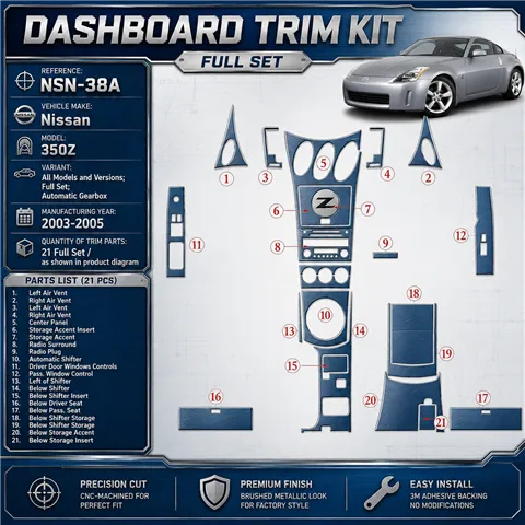 Nissan Z350 2003-2005 set completo; cambio automatico kit rivestimento cruscotto e interni 3D