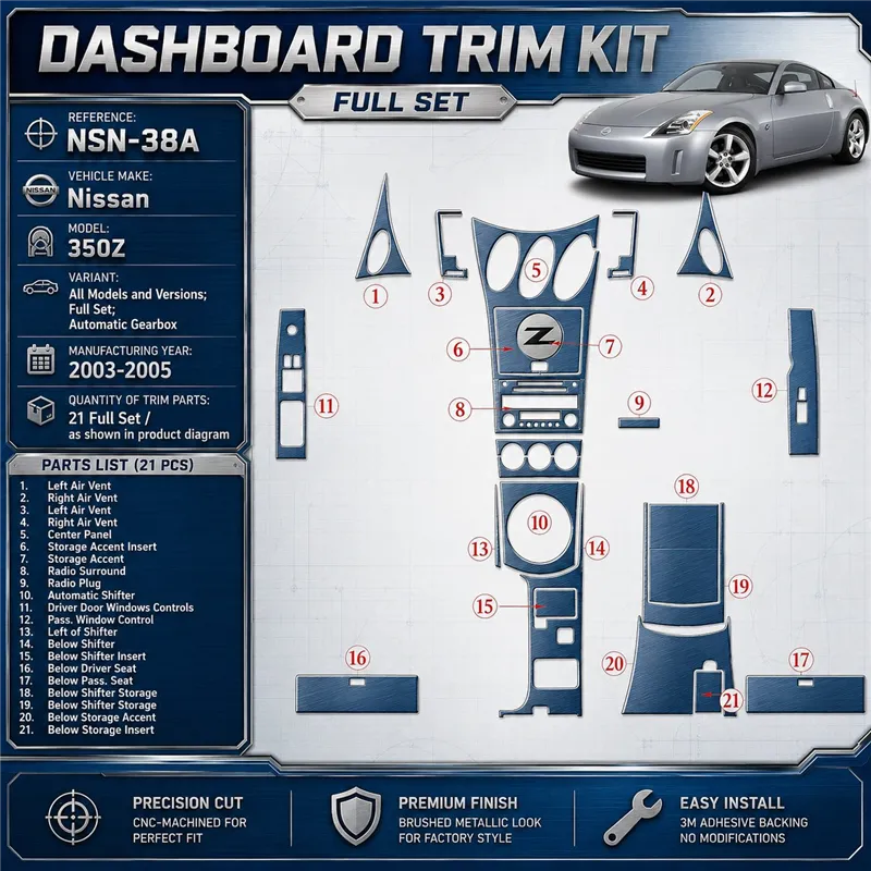Nissan Z350 2003-2005 set completo; cambio automatico kit rivestimento cruscotto e interni 3D