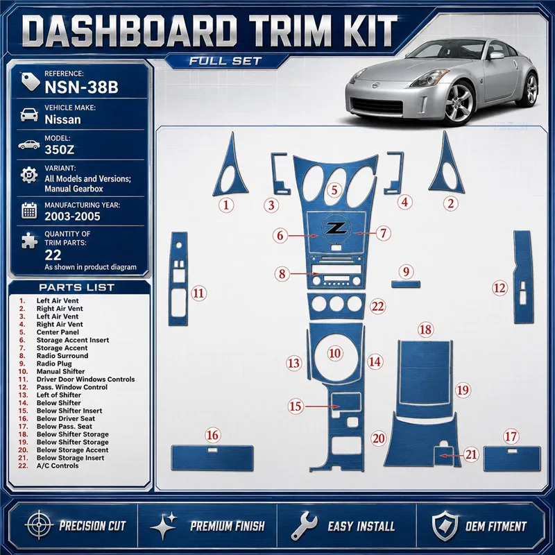 Nissan Z350 2003-2005 cambio manuale kit rivestimento cruscotto e interni 3D