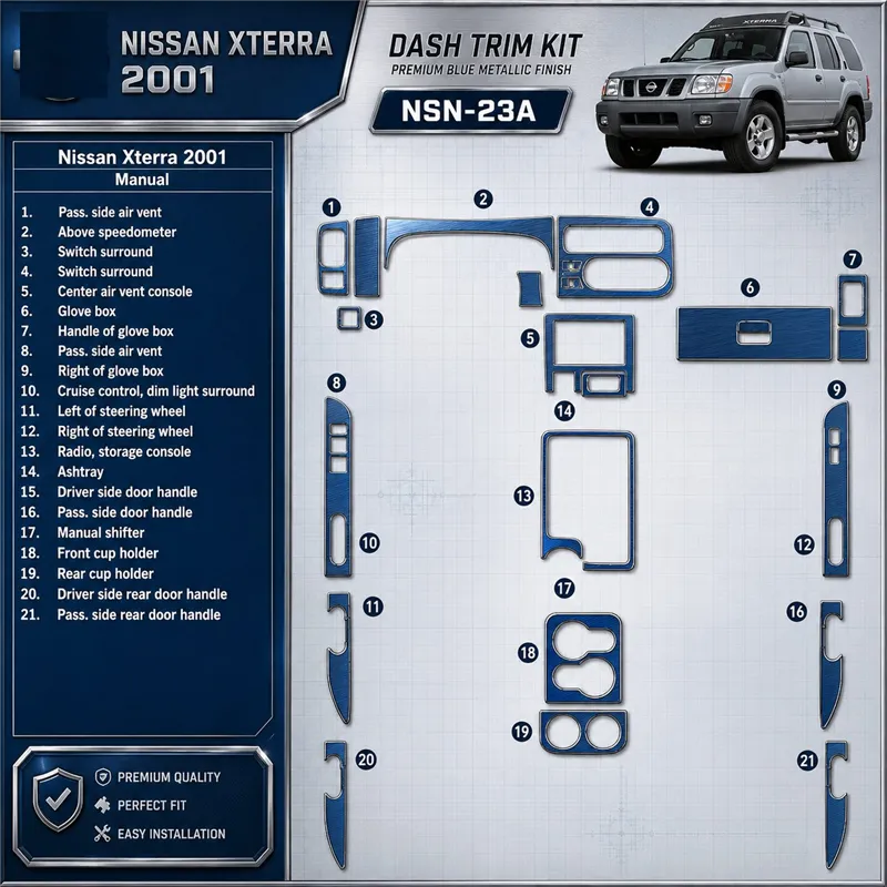 Nissan Xterra 2000-2000 cambio automatico kit rivestimento cruscotto e interni 3D 22 pezzi