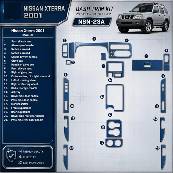 Nissan Xterra 2000-2000 cambio automatico kit rivestimento cruscotto e interni 3D 22 pezzi