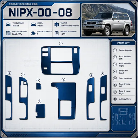 Nissan Patrol 2000-2004 kit rivestimento cruscotto e interni 3D 8 pezzi