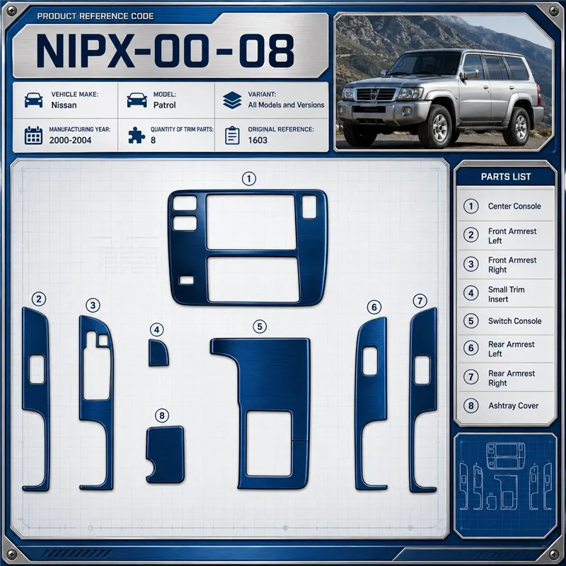 Nissan Patrol 2000-2004 kit rivestimento cruscotto e interni 3D 8 pezzi