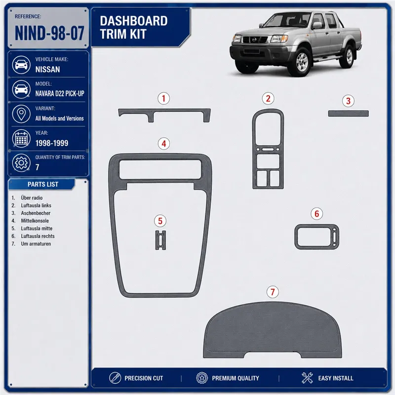 Nissan Navara D22 Pick-up 1998-1999 kit rivestimento cruscotto e interni 3D 7 pezzi
