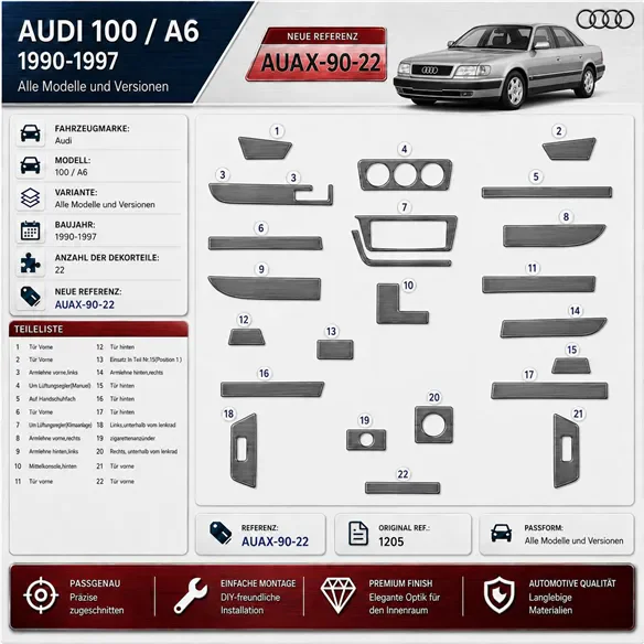 Audi 100 A6 1990-1997 kit rivestimento cruscotto e interni 3D 22 pezzi