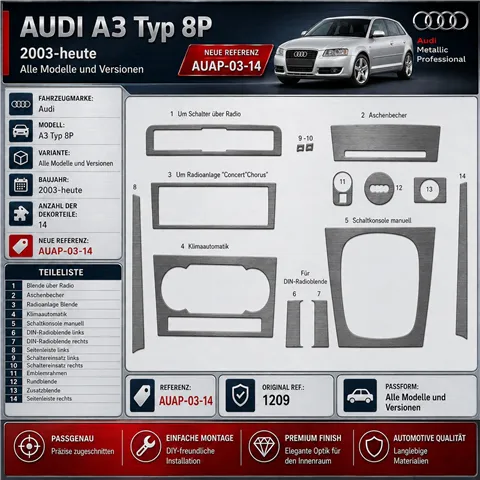 Audi A3 Typ 8P 2003-in poi kit rivestimento cruscotto e interni 3D 14 pezzi