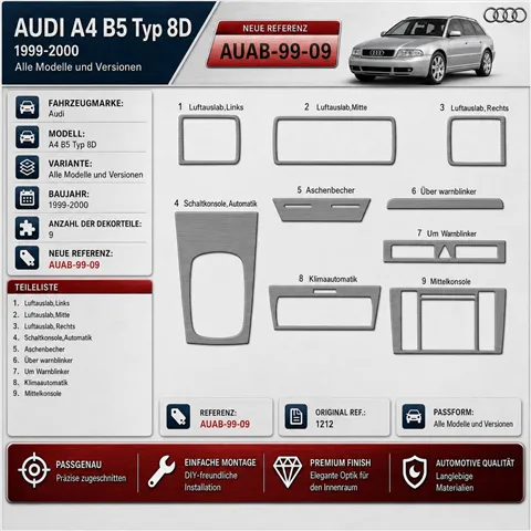 Audi A4 B5 Typ 8D 1999-2000 kit cruscotto 3D, 9 pezzi 2