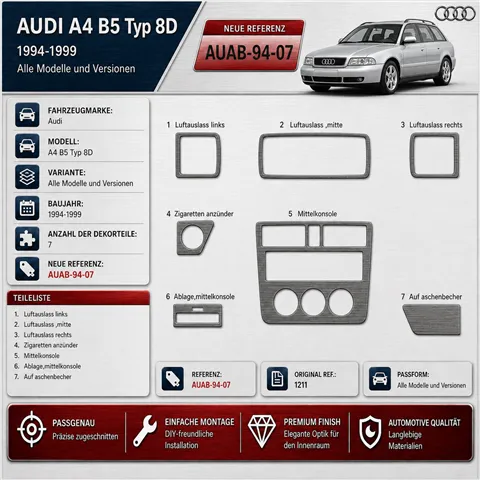 Audi A4 B5 Typ 8D 1994-1999 kit cruscotto 3D, 7 pezzi 2