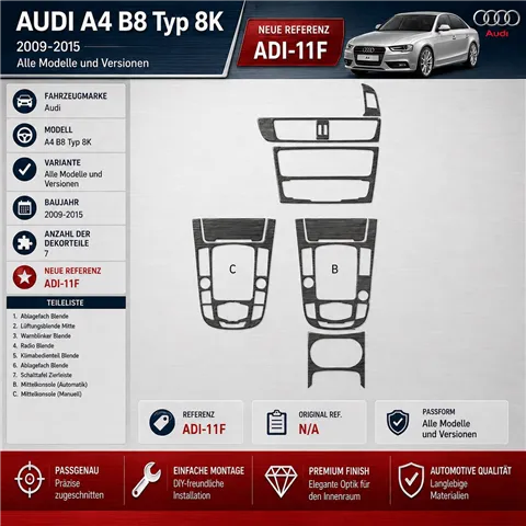 Audi A4 B8 Typ 8K 2009-2015 kit rivestimento cruscotto e interni 3D 7 pezzi