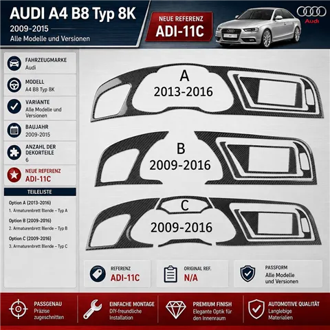 Audi A4 B8 Typ 8K 2009-2015 3 kit rivestimento cruscotto e interni 3D 6 pezzi