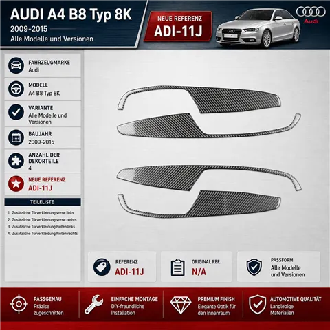 Audi A4 B8 Typ 8K 2009-2015 kit rivestimento cruscotto e interni 3D 4 pezzi