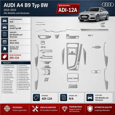 Audi A4 B9 Typ 8W 2015-2023 kit rivestimento cruscotto e interni 3D 50 pezzi