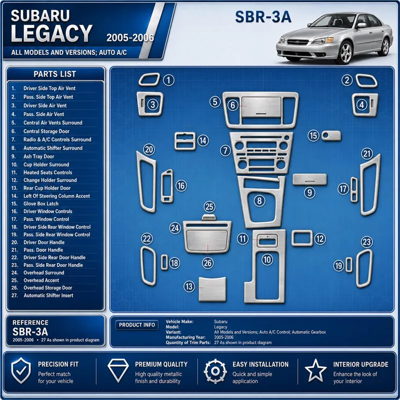 Subaru Legacy 2005-2006 Auto comandi climatizzatore; cambio automatico kit rivestimento cruscotto e interni 3D