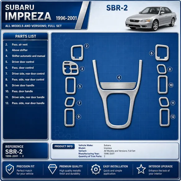 Subaru Impreza 1996-2001 set completo kit rivestimento cruscotto e interni 3D 2 pezzi