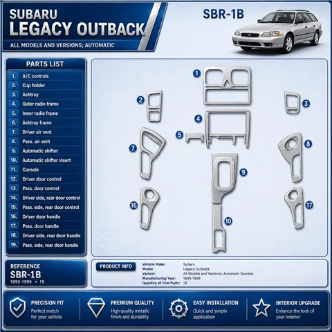 Subaru Legacy Outback 1995-1999 cambio automatico kit rivestimento cruscotto e interni 3D 19 pezzi