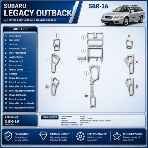 Subaru Legacy Outback 1995-1999 cambio manuale kit rivestimento cruscotto e interni 3D 18 pezzi