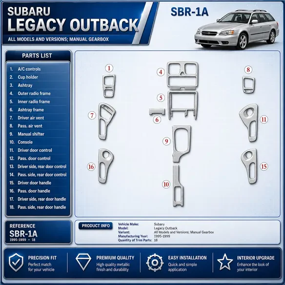 Subaru Legacy Outback 1995-1999 cambio manuale kit rivestimento cruscotto e interni 3D 18 pezzi