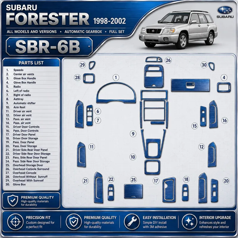 Subaru Forester 1998-2002 cambio automatico; set completo kit rivestimento cruscotto e interni 3D 30 pezzi