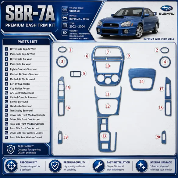 Subaru Impreza/WRX 2002-2004 cambio manuale; Automatic comandi climatizzatore kit rivestimento cruscotto e interni 3D